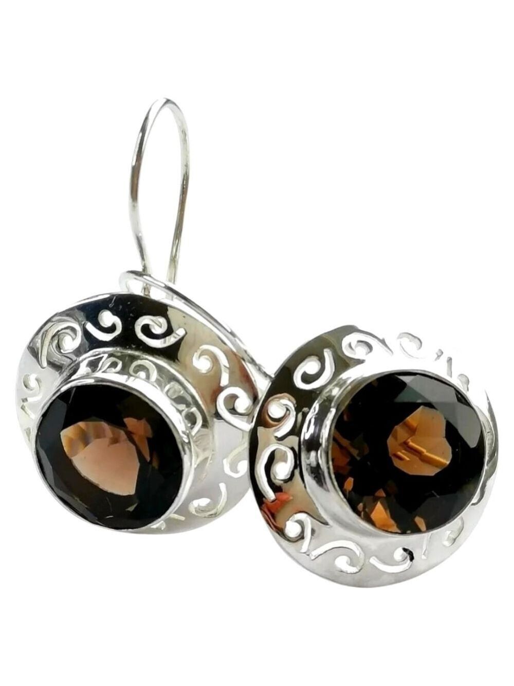 Smoky Topaz Quartz Drop Earrings Sterling Silver
